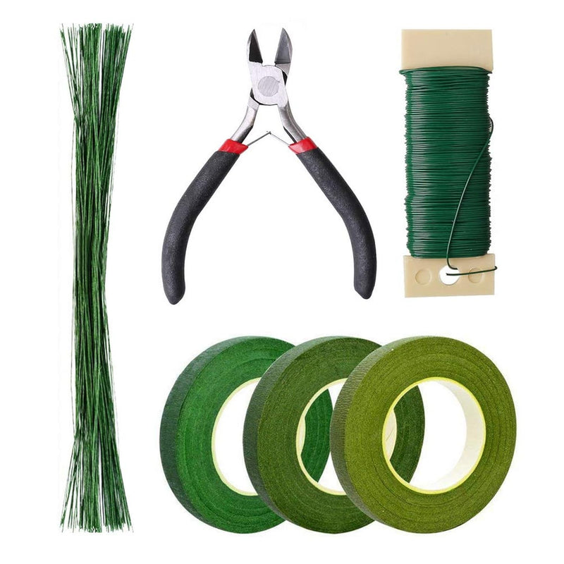 Floral Arrangement Kit, Floral Tape And Floral Wire With Cutter,Green Floral T