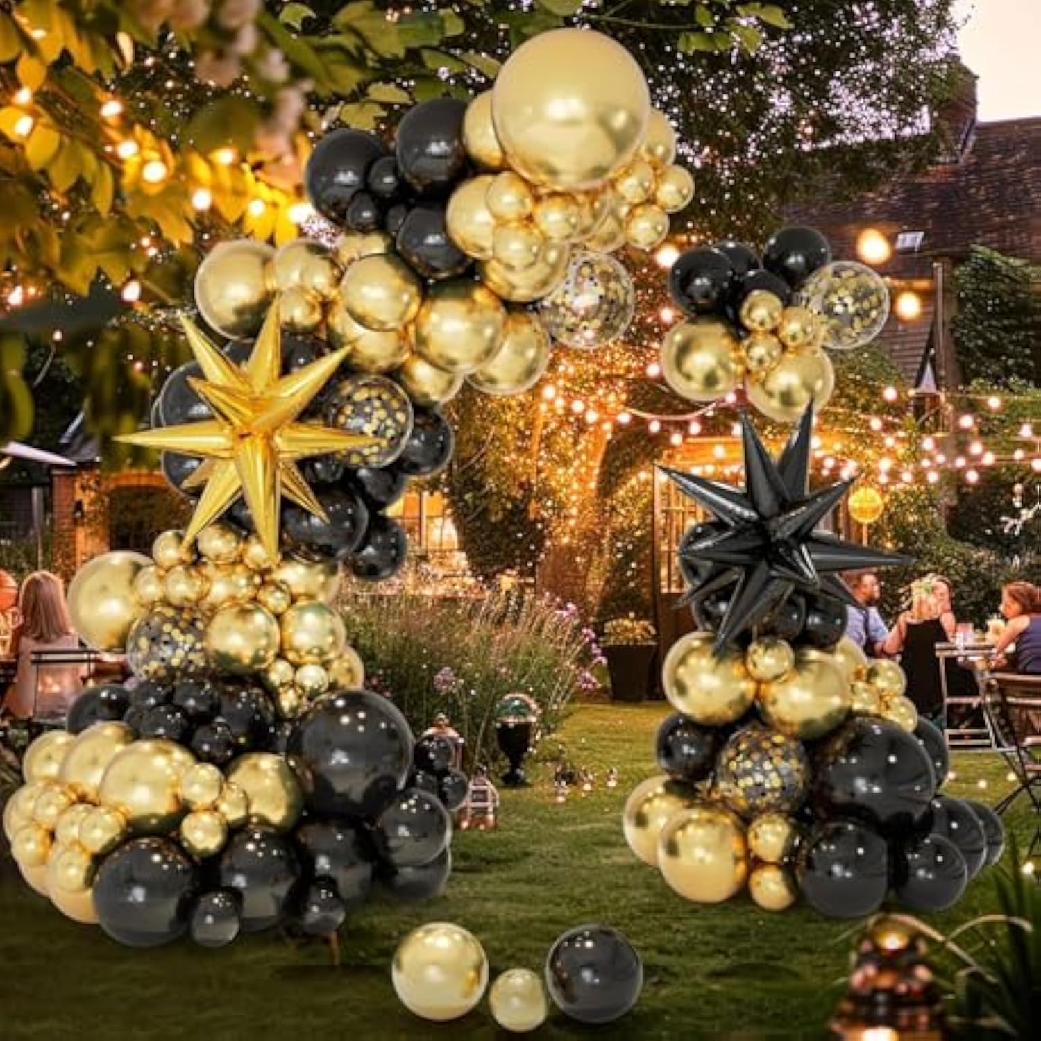 146pc Black Gold Balloon Garland Arch Kit with Star Foil Balloons Party Decor
