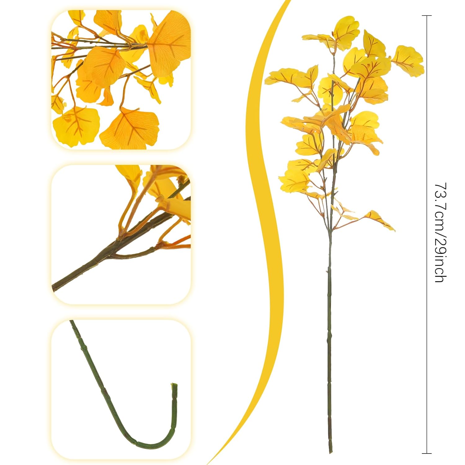 4 Pack Artificial Ginkgo Biloba Stem 29 Inch Long Yellow Leaves Branch Autumn Plant Decor Realistic For Home Vase Filler Wedding Centerpieces Decoration Diy Floral Arrangement