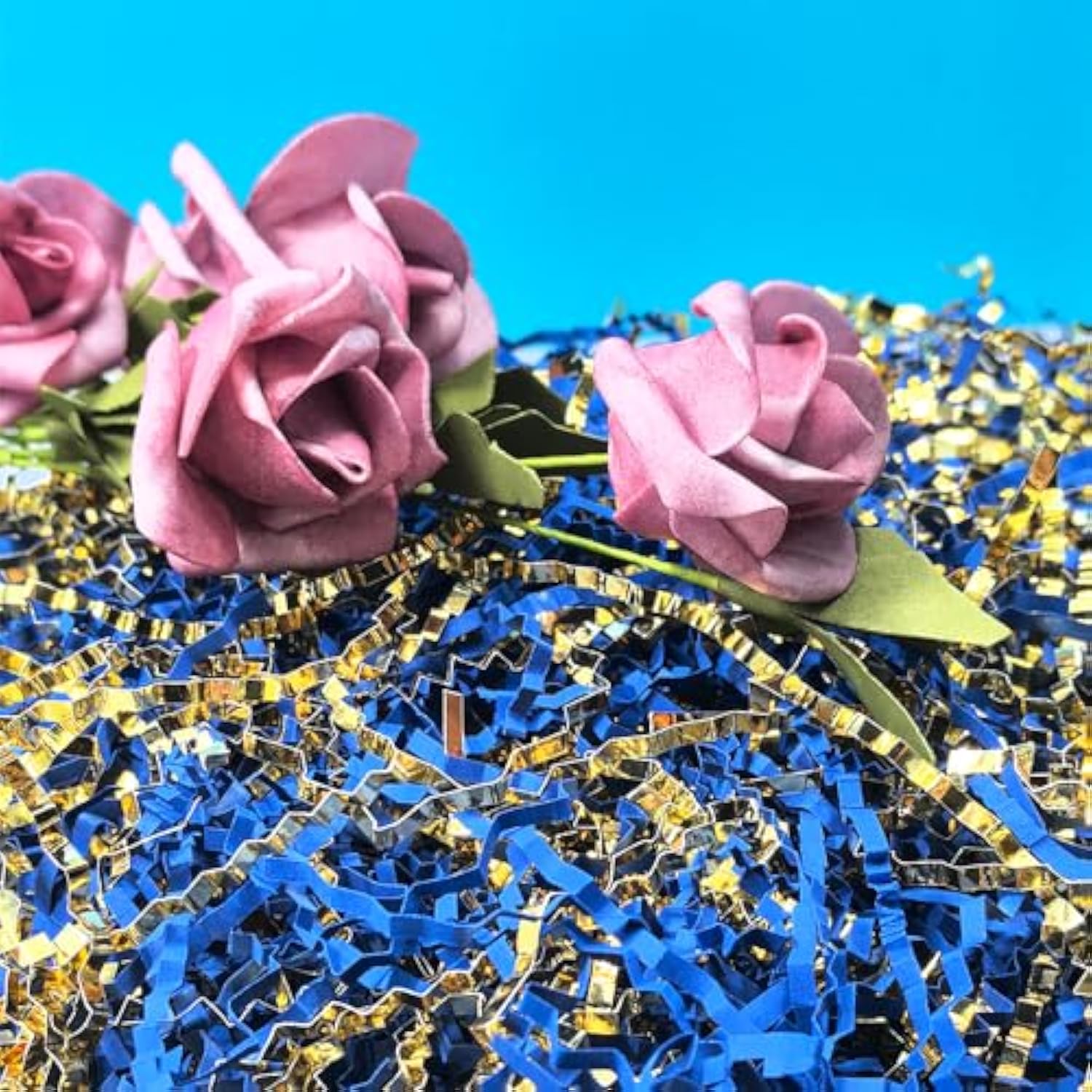 Gift Baskets Filler Gold And Blue Crinkle Paper Filler 1/2 Lb Paper Shreds Craft Confetti Grass Raffia For Gift Baskets Wrap Decorations Display Merchandise