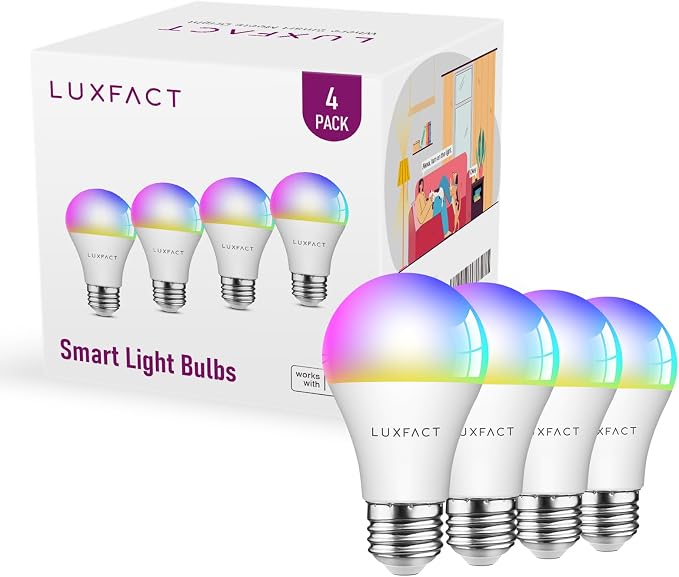 Alexa Smart Light Bulbs 4 Pack A19 E26 RGBCW Color Changing Bluetooth LED Bulbs 800LM