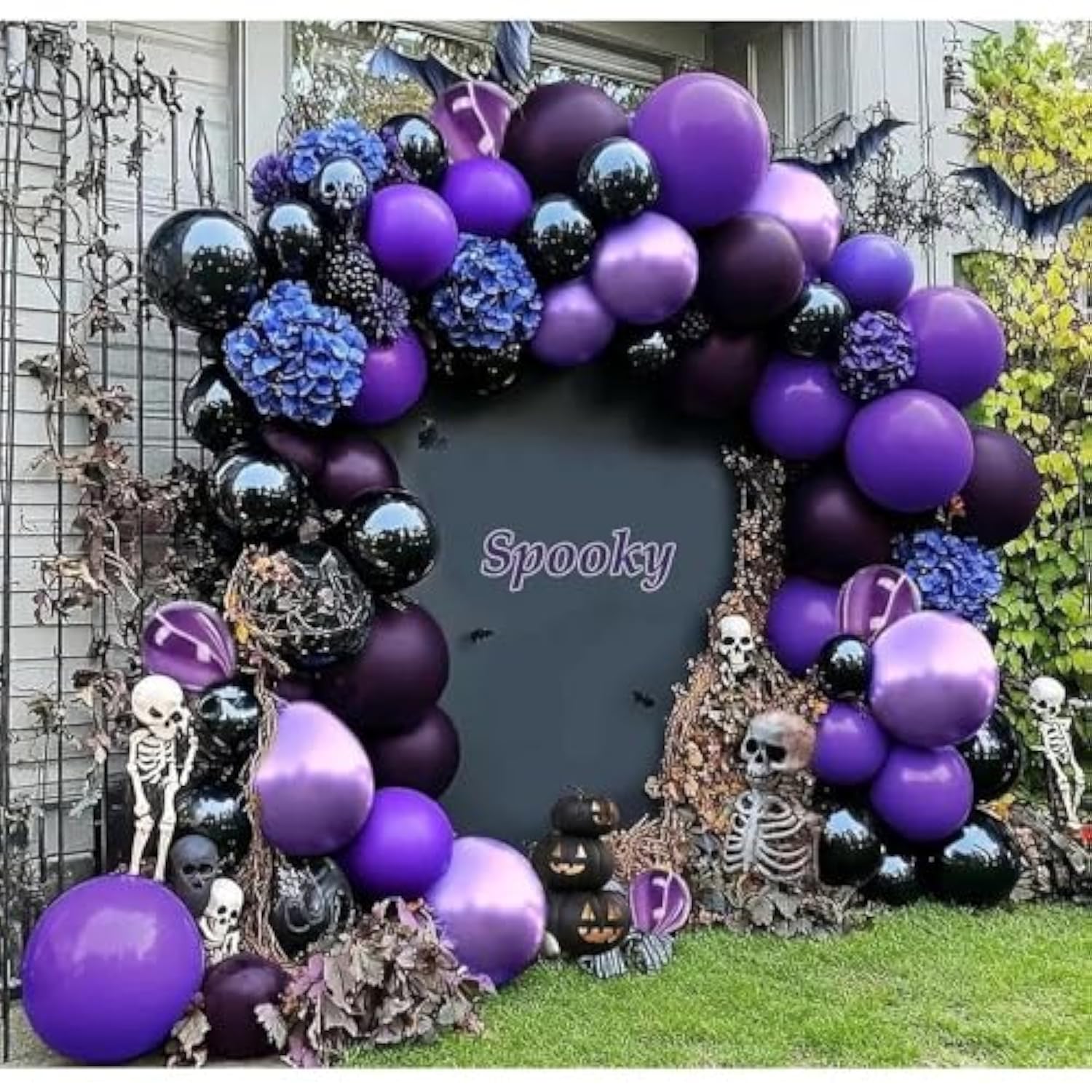Black & Purple Balloon Garland with Metallic and Double Stuffed Balloons for Party