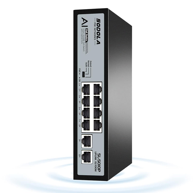 8 Port Poe Switch 100Mbps/8 Poe+ Port,2 Ethernet Uplink,120W 802.3Af/At, Exten