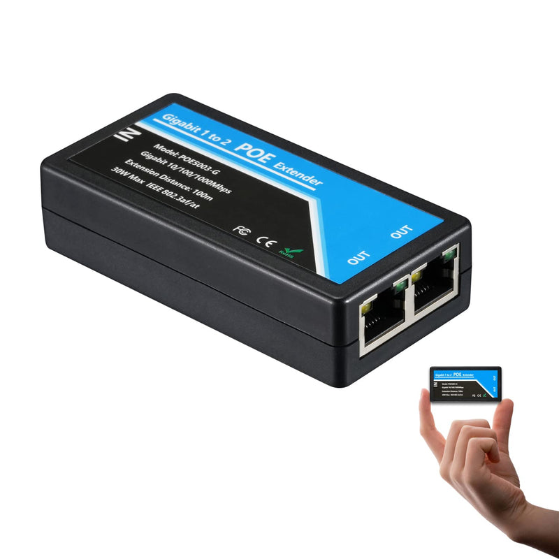 Gigabit 2 Port Poe Extender, Ieee 802.3Af/At Poe+ Standard, 10,100,1000Mbps, P