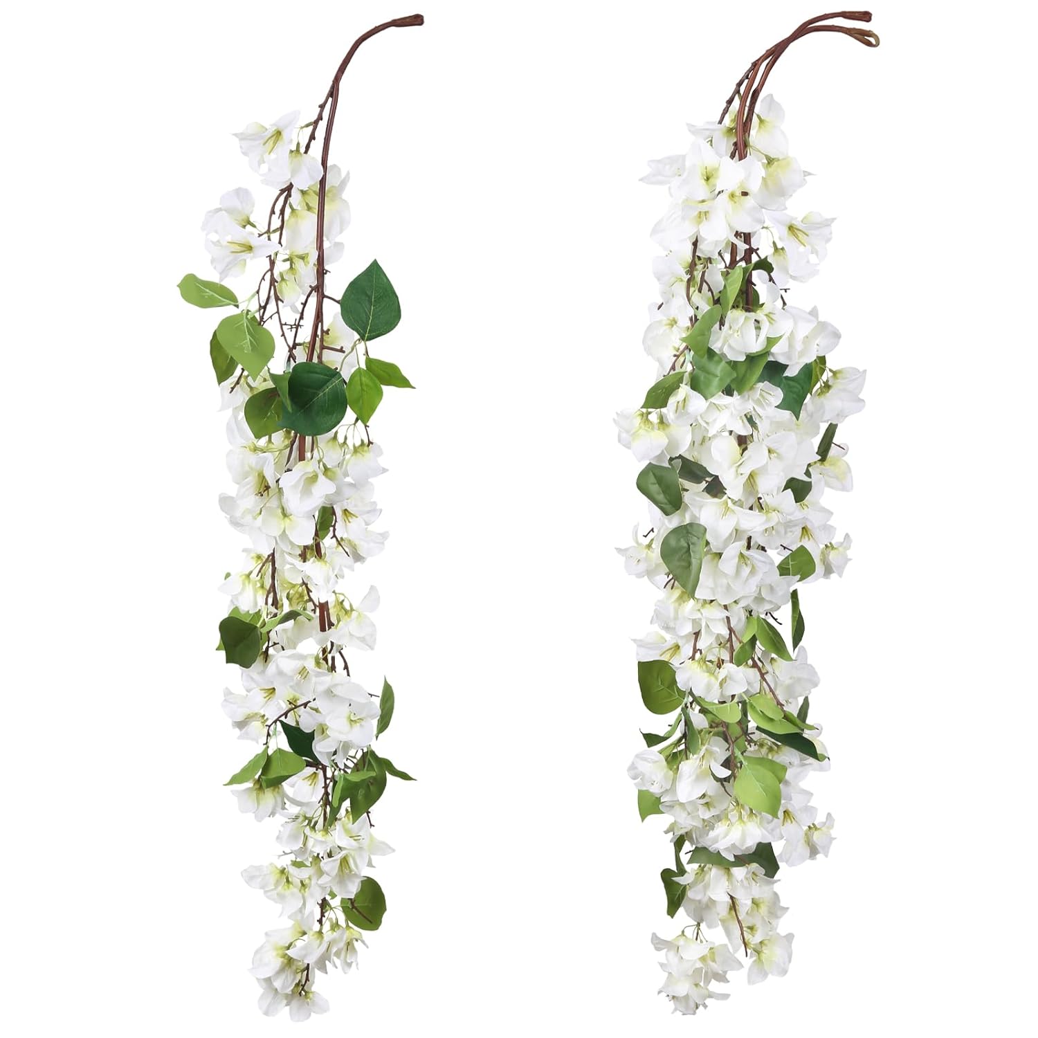 6.6Ft White Bougainvillea Garland 2Pcs Artificial Hanging Flowers Faux Bougainvillea Artificial Vine Flowers For Wedding Arch Centerpieces Table Runner Wall Decorations (White)