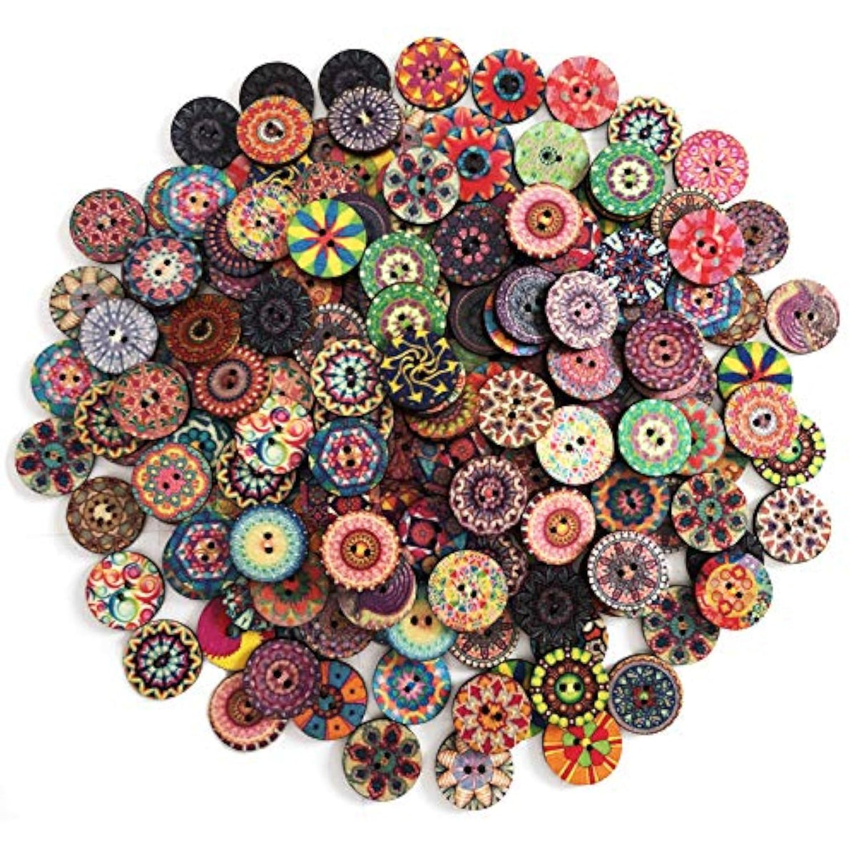 200Pcs Wood Buttons For Crafts, 20Mm Mixed Pattern Wooden Buttons Roun