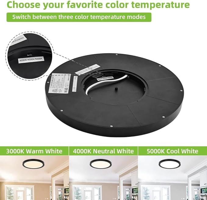 2 Pack 12 Inch Black LED Flat Panel Ceiling Lights 24W 3CCT Flush Mount Fixtures