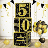 3pcs 50th Birthday Decoration Boxes Black Gold Balloons Boxes Party Supplies