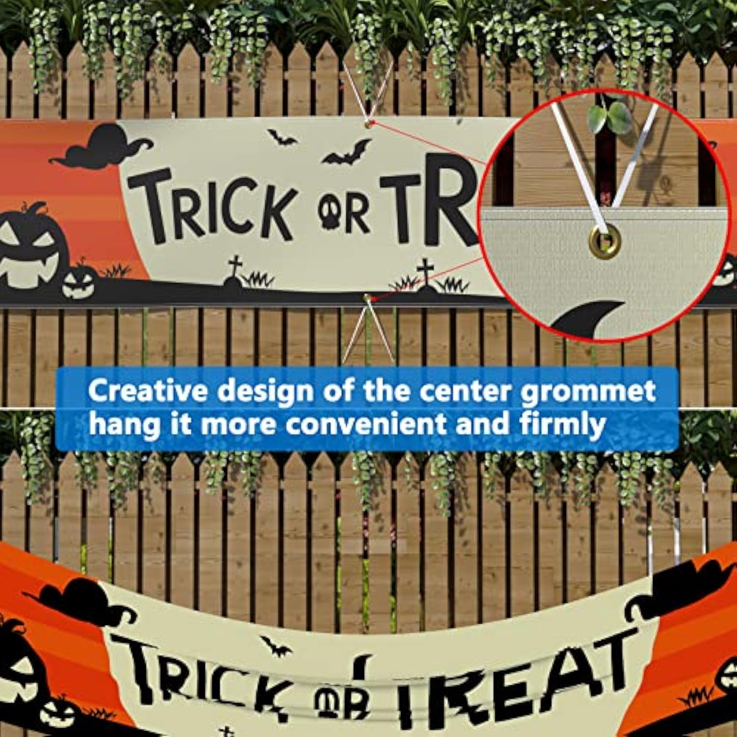 Trick or Treat Banner 120x20 Inch Halloween Pumpkins Bats Yard Party Decor