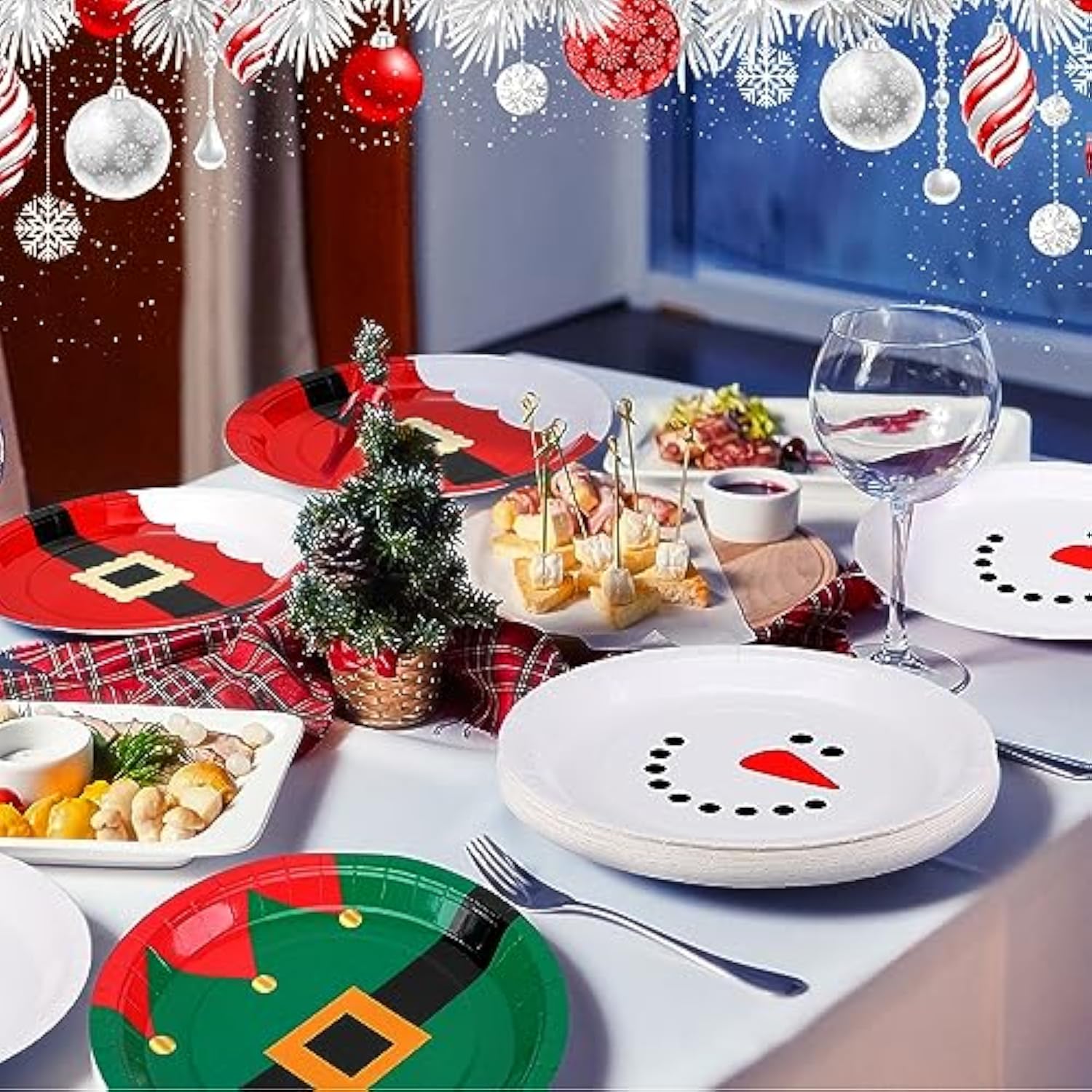 100 Pcs Christmas Paper Plates 9 Inch Disposable Santa Christmas Dinnerware Set Xmas Dinner Plates Table Decorations Holiday Party Supplies, Serve 100 Guests
