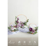 Crystal Wooden Hoop Wreath Floral Centerpieces For Sweetheart Table, Head Table, Ceremony Reception Artificial Flowers Decorations, Assemble Required - Lilac & Gold