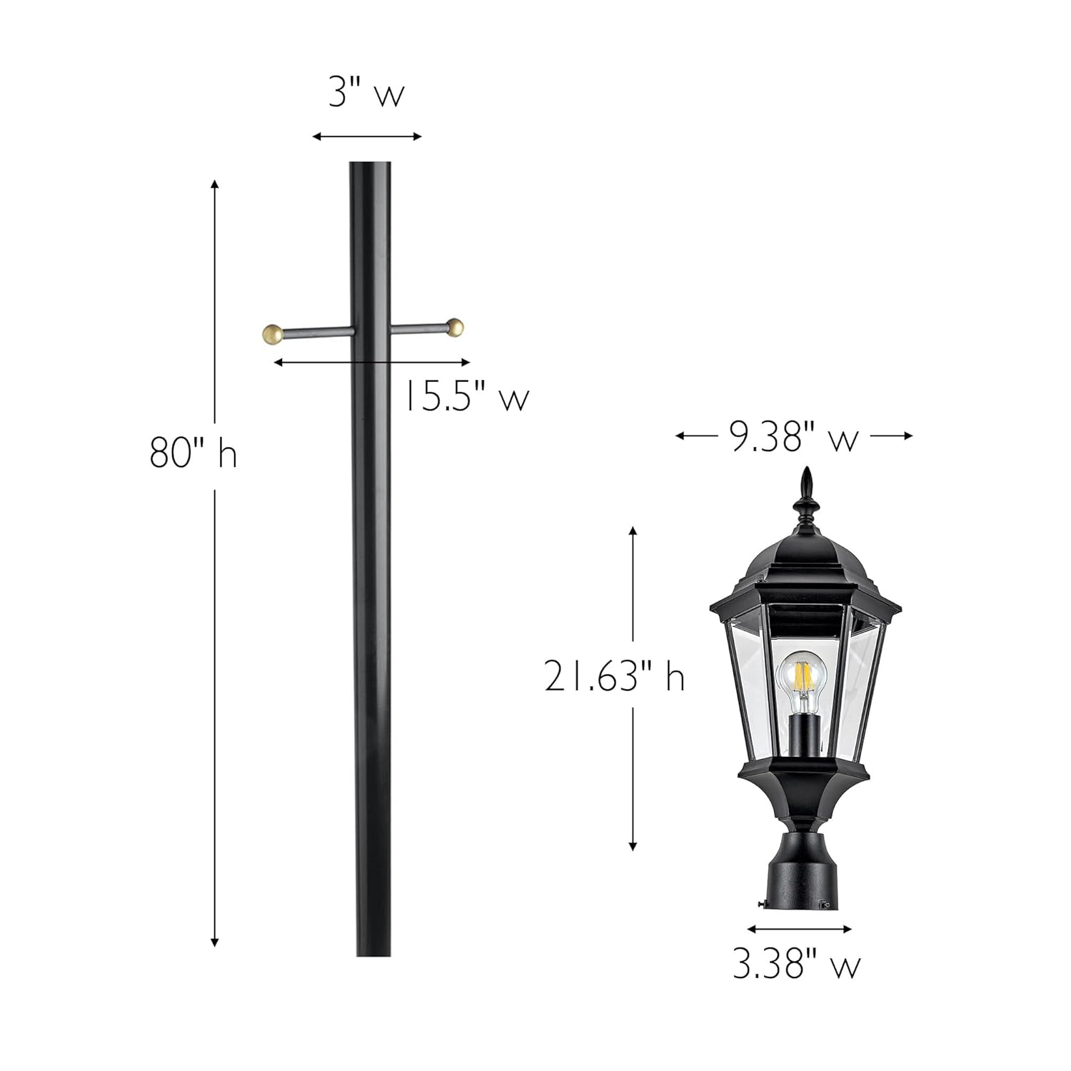 Design House Oak Creek Outdoor Post Light Fixture, Exterior Lamp Post Light, Black, Clear Glass, Includes Lamp Post, Cross Arm, 9.38 in W x 21.63 in H, 589853