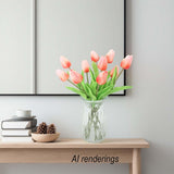 Artificial Flowers 10 Heads Mini Real Touch Artificial Tulip For Home Wedding Party Centerpiece Decoration (Grapefruit Pink)