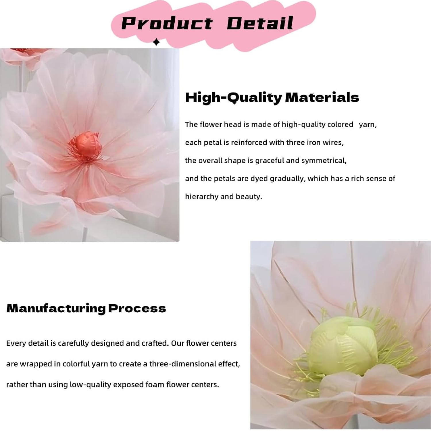 Giant Flowers For Decoration - 5.58 Ft Adjustable Waterproof 3D Silk Faux Large Flowers Decor For Birthday Party Garden Office Home Wedding Hotel Shop Window Display (Pink)