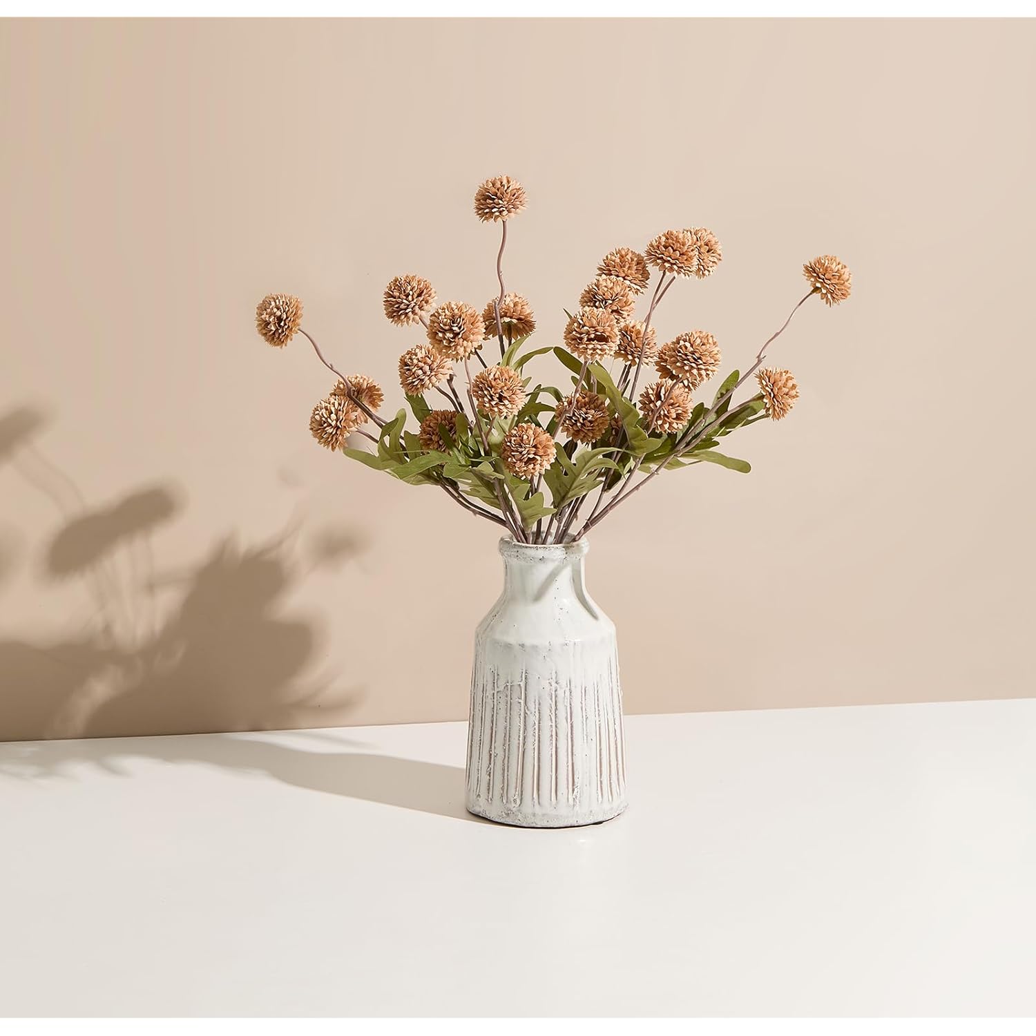 5Pcs Fall Pompon Mums Artificial Flowers,Fake Kiku Mini Silk Chrysanthemum With Long Stems - Fall Mum Faux Flowers For Diy Bouquet Centerpieces Wedding Fillers Autumn Home Decoration(Light Taupe)
