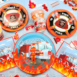 Fire Truck Birthday Party Supplies,16 Guests Fire Truck Party Tableware, Firetruck Decorations Balloons Plates Napkins Tablecloth Etc Fireman Birthday Party Decorations
