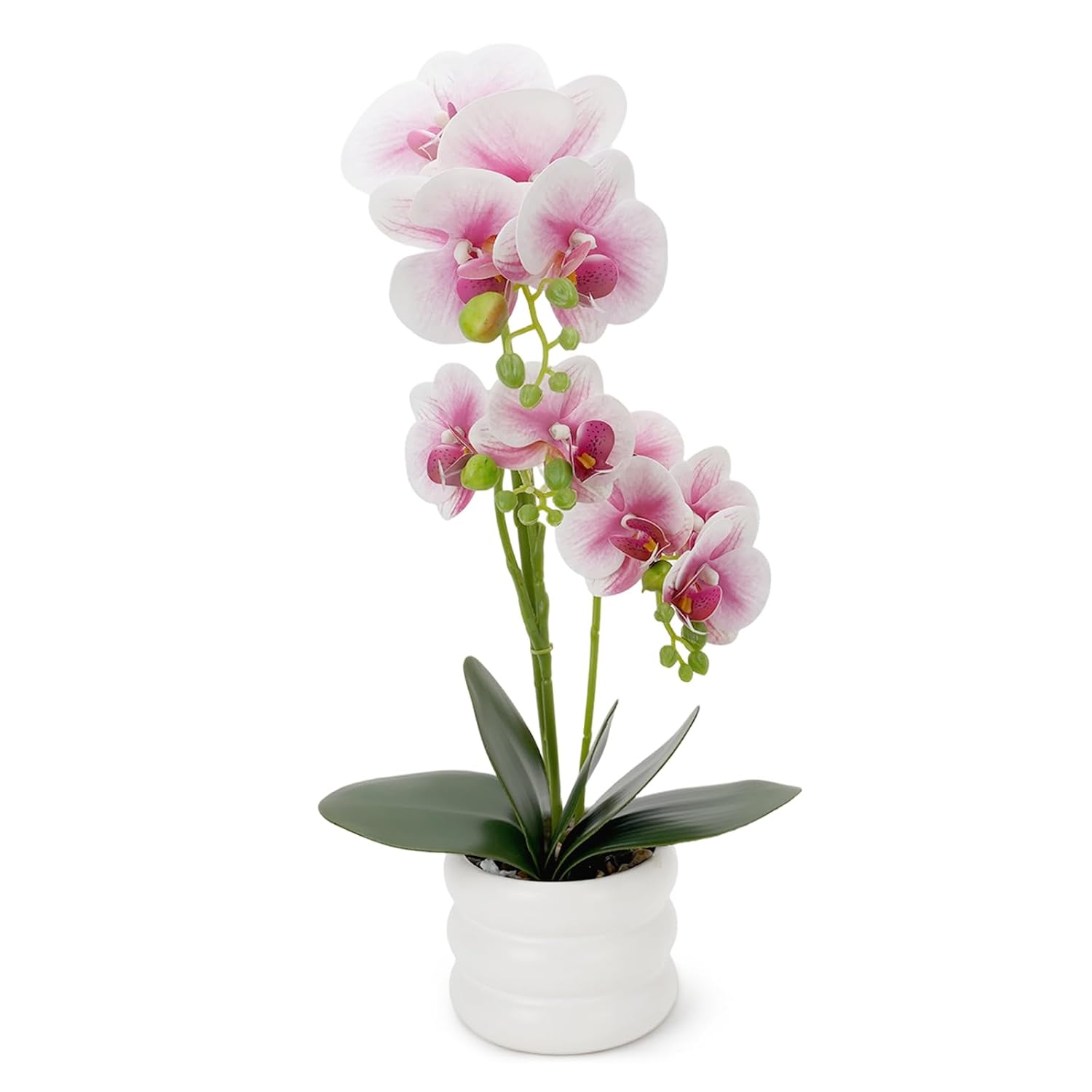 20" Large White Phalaenopsis Artificial Orchid Plant In Ceramic Vase - Real Touch Faux Orchid Flower Arrangements For Dining Table Centerpiece, Home Office Decor (Pink)