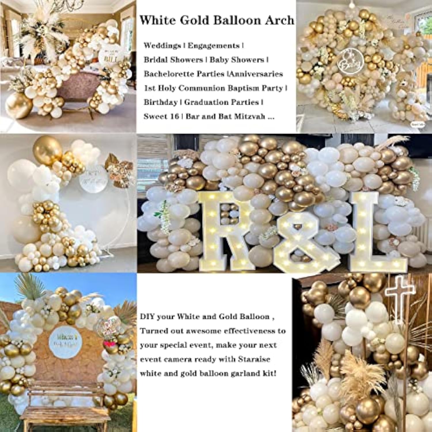 White & Gold Balloon Garland Kit: 171-Piece Elegant Party Arch