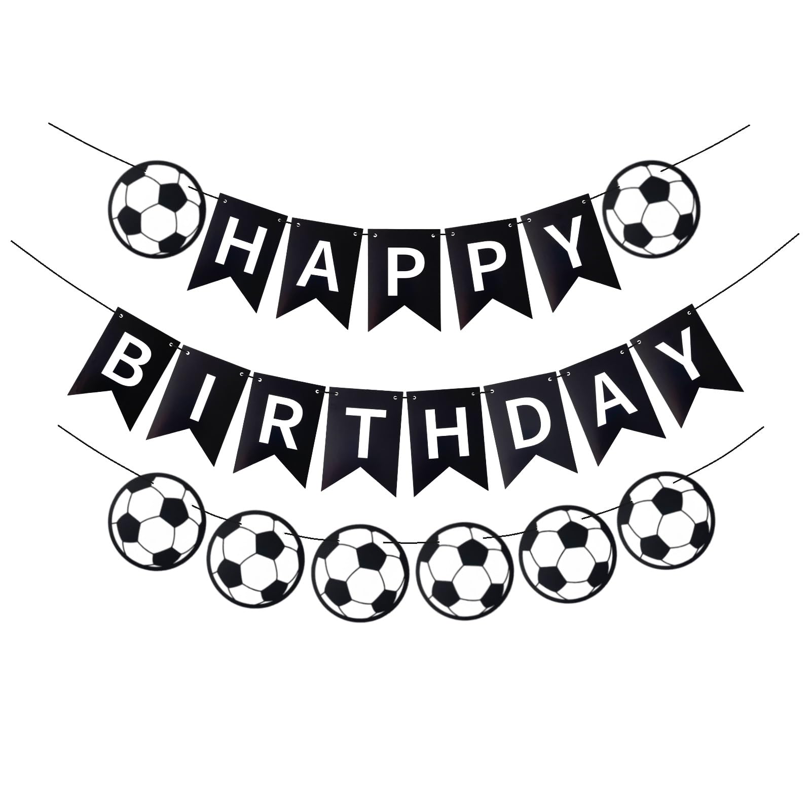 Soccer Happy Birthday Banner, Black Soccer Birthday Sign for Boys Girls Fans Party Decoration