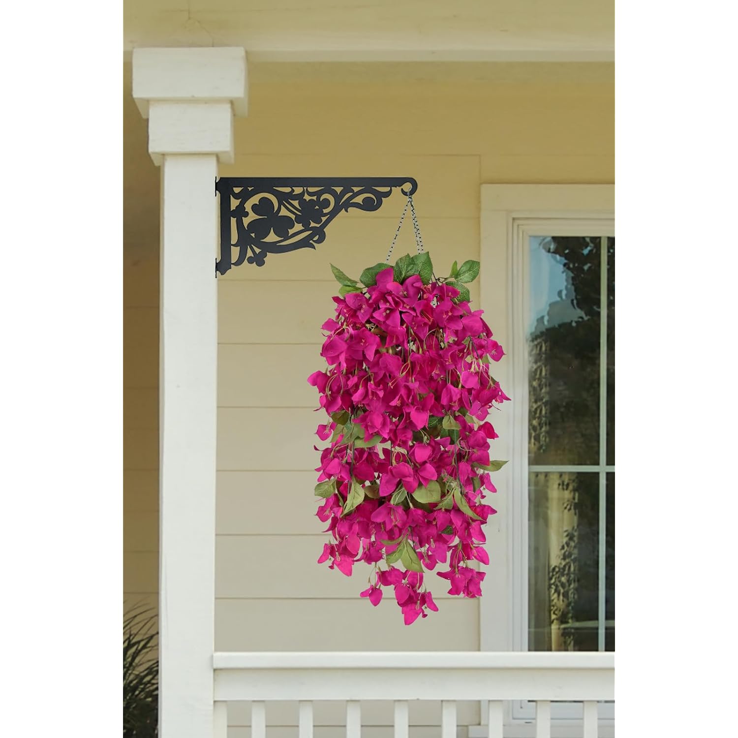 Bougainvillea Artificial Flowers 3Pcs Faux Trailing Plum Blooming Plants Vines For Outdoors Uv Resistant Fake Hanging Silk Flowers For Home Garden Porch Eave Wedding Wall Indoor Decor (Rose Red)