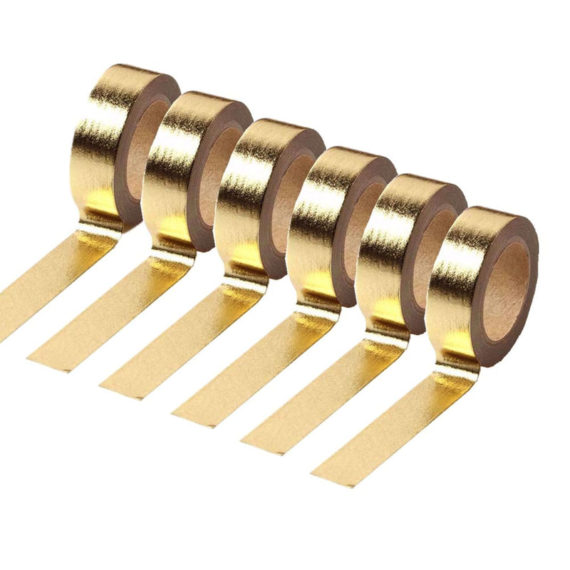 6 Rolls Solid Gold Foil Washi Tape Set 15Mmx10M Gilding Paper Adhesive Masking