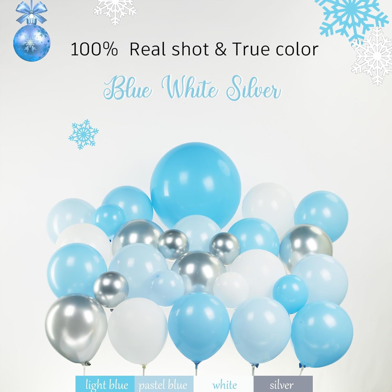 Winter Snowflake Balloon Garland Arch Kit 126Pcs Blue White Silver With Foil Star Snowflakes Mylar Balloons For Winter Wonderland 1St Birthday Baby Shower Christmas New Year Party Decorations