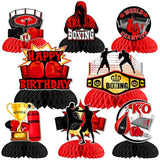 8 Pieces Boxing Birthday Honeycomb Centerpieces - Boxing Match Birthday Party Decorations Red Black Gold, Boxer Gloves Platform Table Decor For Wrestle Fitness Fight Sports Party