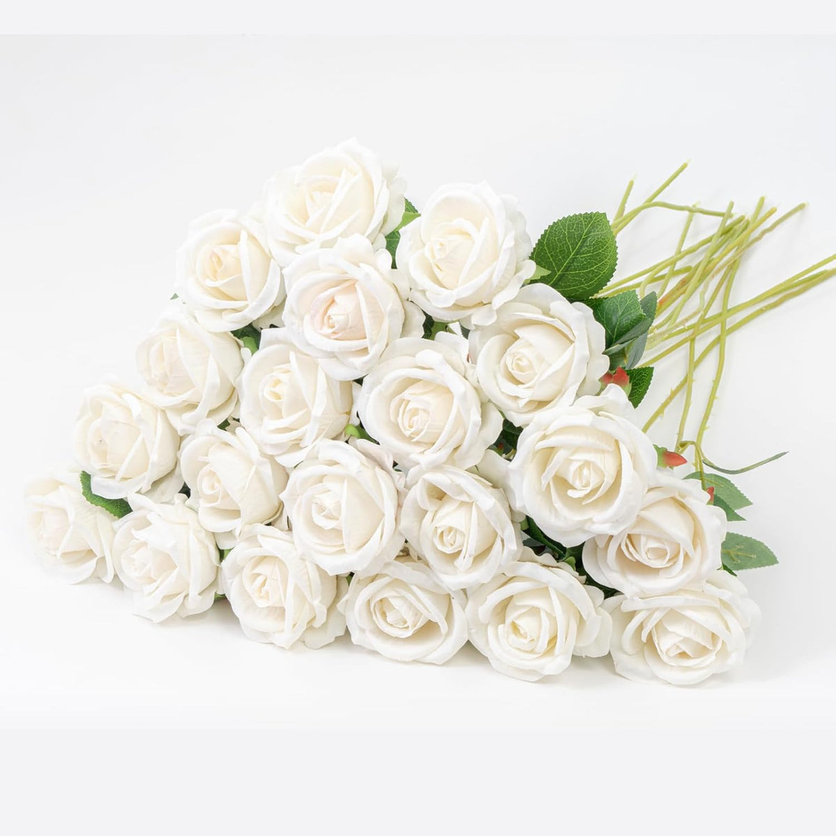 20 Pcs Artificial White Roses, Real Touch Silk Flowers For Home Décor, Wedding Centerpieces, Bouquets, Crafts & Diy Floral Arrangements (White)
