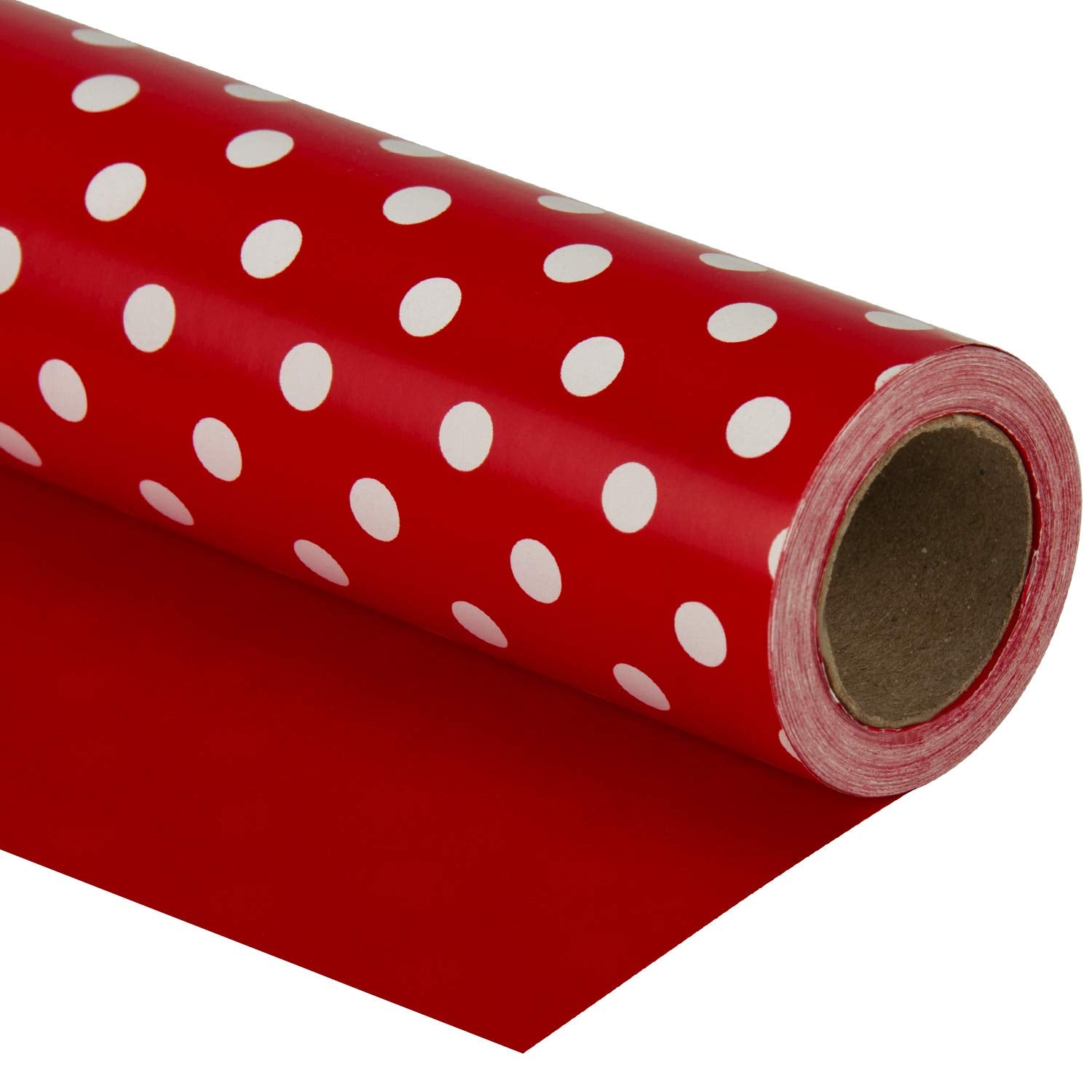 Reversible Wrapping Paper - Mini Roll - 17 Inch X 33 Feet - Red And Polka Dot Design For Birthday, Holiday, Wedding, Baby Shower