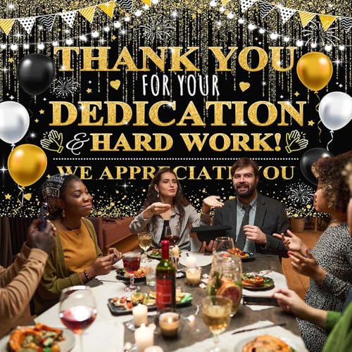 7x5ft We Appreciate You Backdrop Thank You for Your Dedication and Hard Work Photography Background Black Gold Teacher Employee Staff Doctors Nurse Appreciation Week Party Decorations Banner