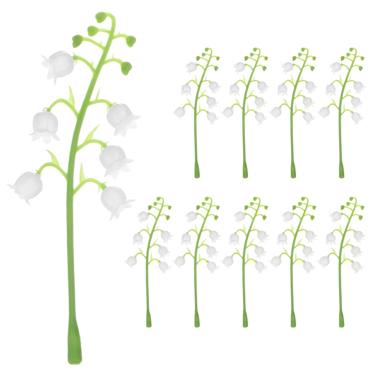 10-Pack Artificial Flower With Stems, Fake Lily Of The Valley Flowers Leaf For Diy Flower Garland/Wedding Decoration/Photo Props, Faux Floral Leaves [White Green]