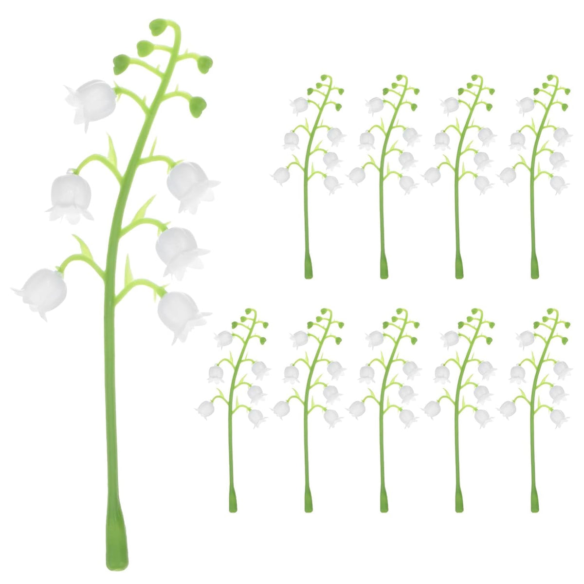 10-Pack Artificial Flower With Stems, Fake Lily Of The Valley Flowers Leaf For Diy Flower Garland/Wedding Decoration/Photo Props, Faux Floral Leaves [White Green]