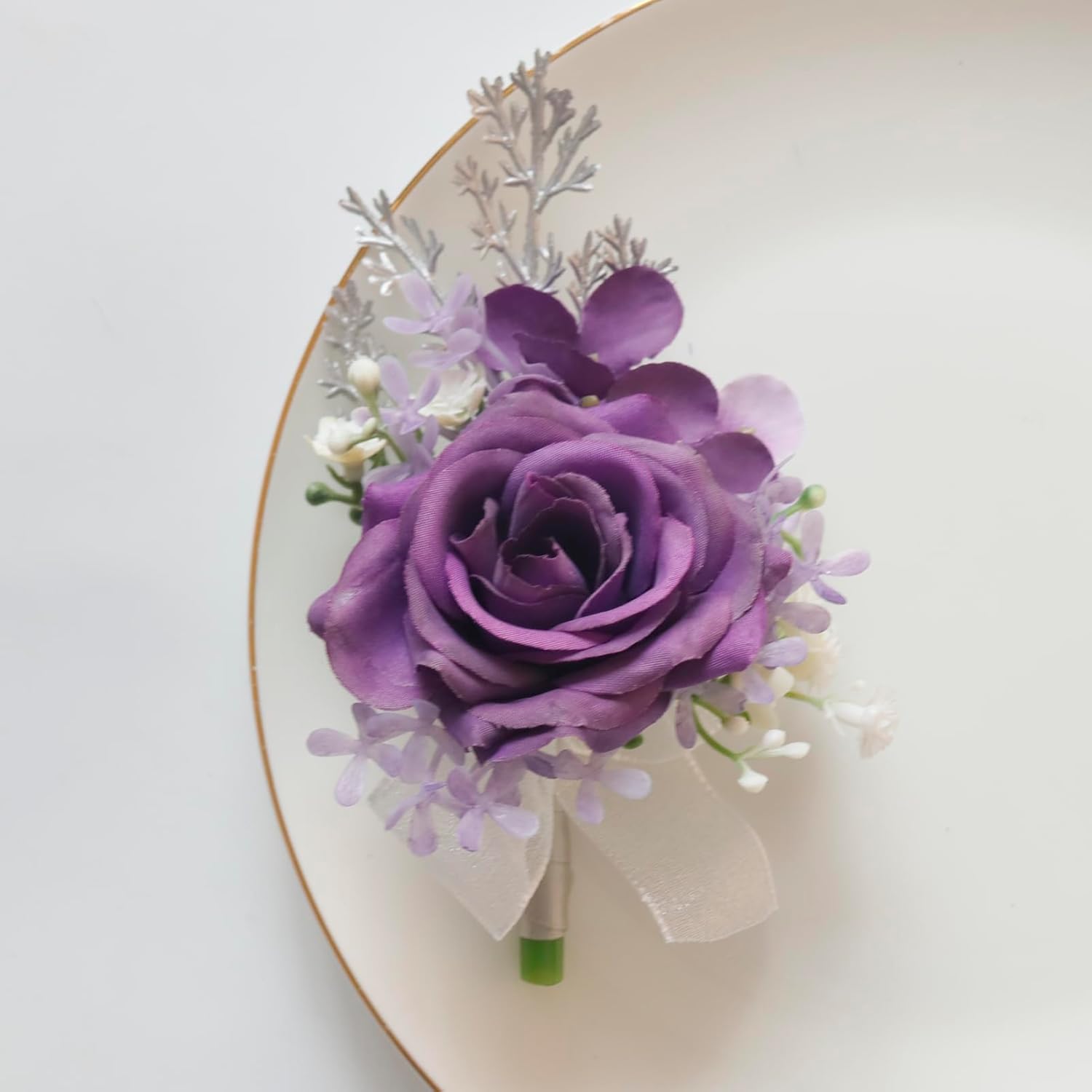 2 Pieces Of Corsage And Boutonniere Set, Artificial Flowers Accessories Suit Decor For Wedding Prom Party Homecoming Ceremony Anniversary -Dark Purple+Purple
