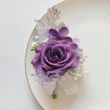 2 Pieces Of Corsage And Boutonniere Set, Artificial Flowers Accessories Suit Decor For Wedding Prom Party Homecoming Ceremony Anniversary -Dark Purple+Purple