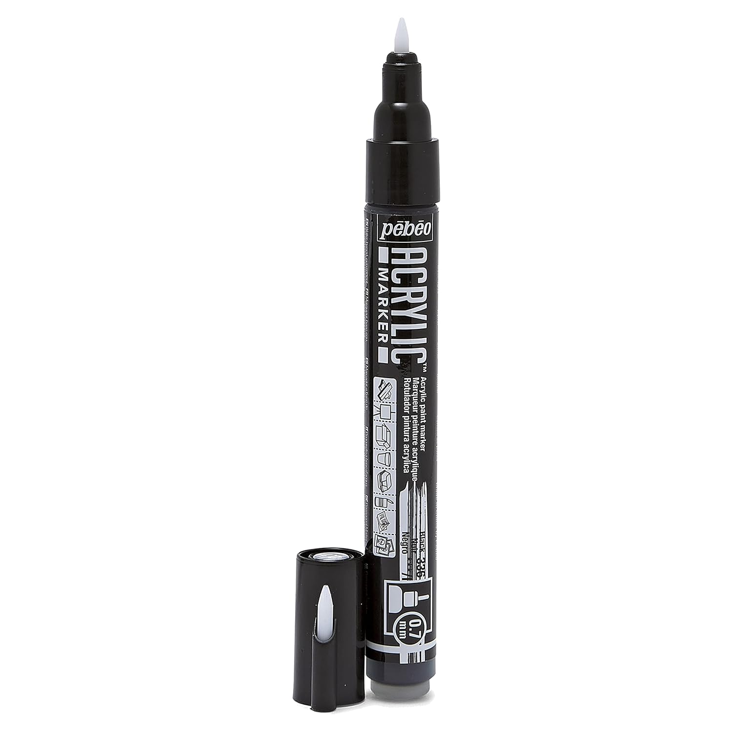 PEBEO Water Acrylic Paint Marker - Extra Fine 0.7 Millimeters Tip - Ideal for Detailed Work and Finishing, Scrapbooking or Writing - Excellent Lightfastness - Black