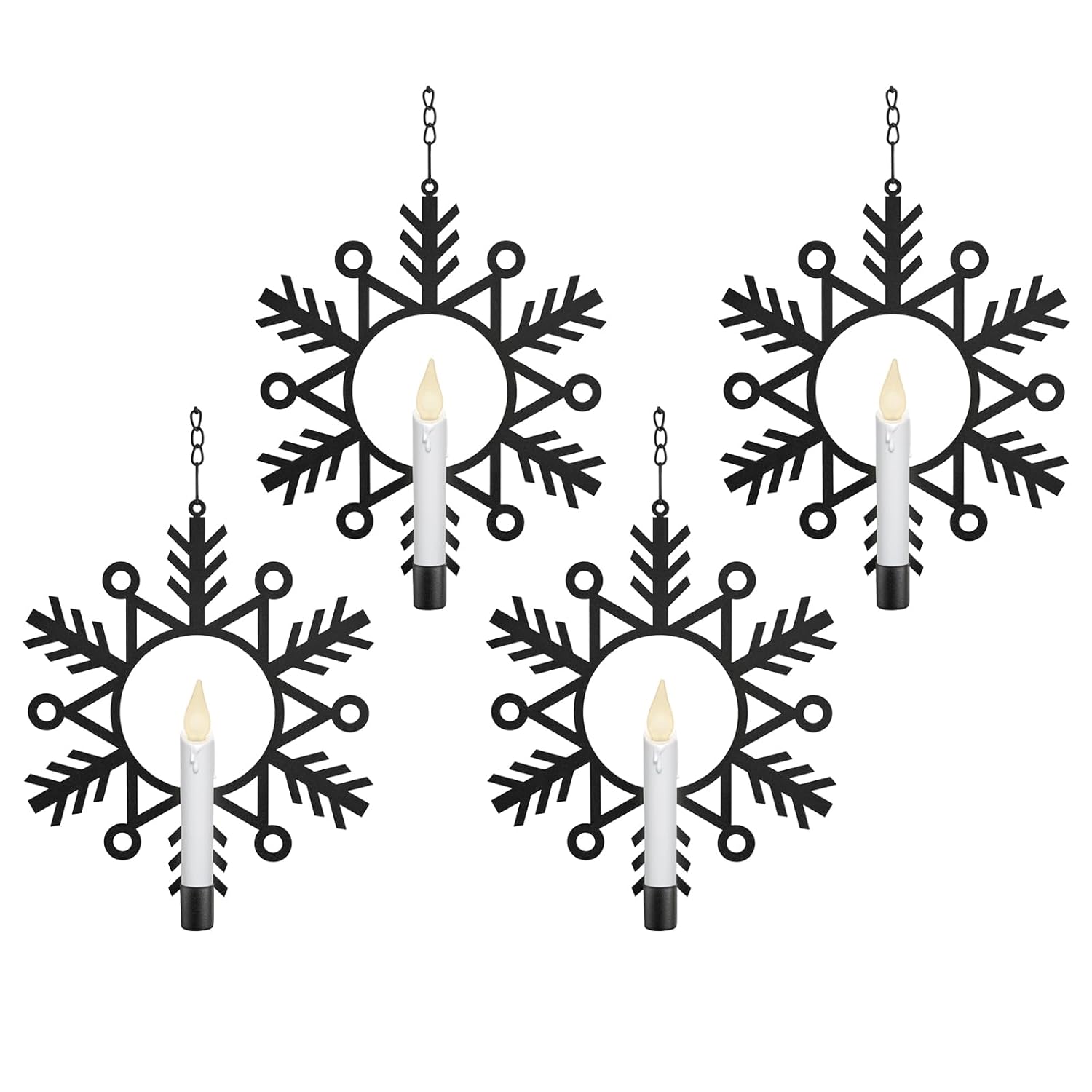 Xodus Innovations CW1510A 4 Battery Powered Metal Snowflake Window Wreaths with Hot Spot Flameless Candle Light and Automatic Timer