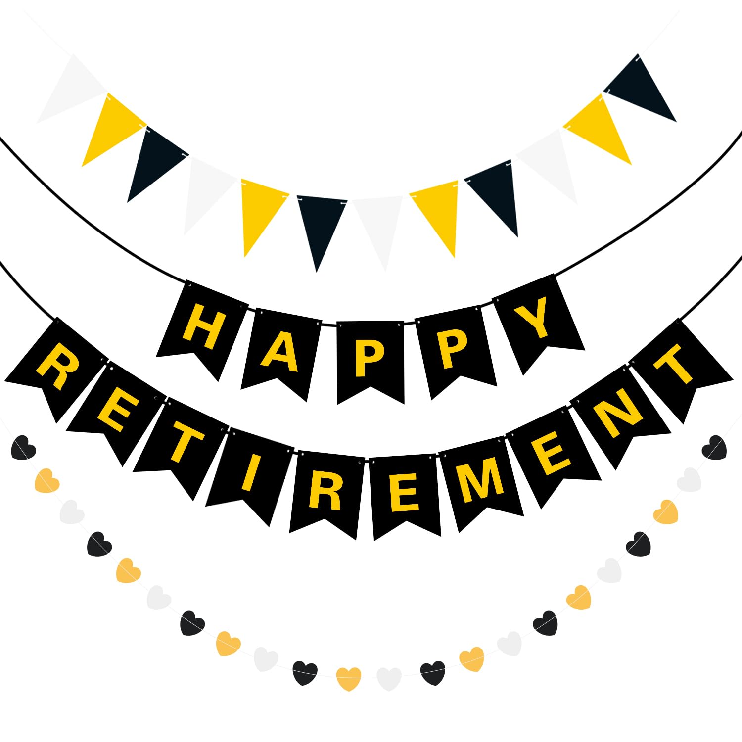 Happy Retirement Banner Black and Gold Retirement Party Decorations for Men Women Goodbye Office Farewell Going Away Party Decor Supplies