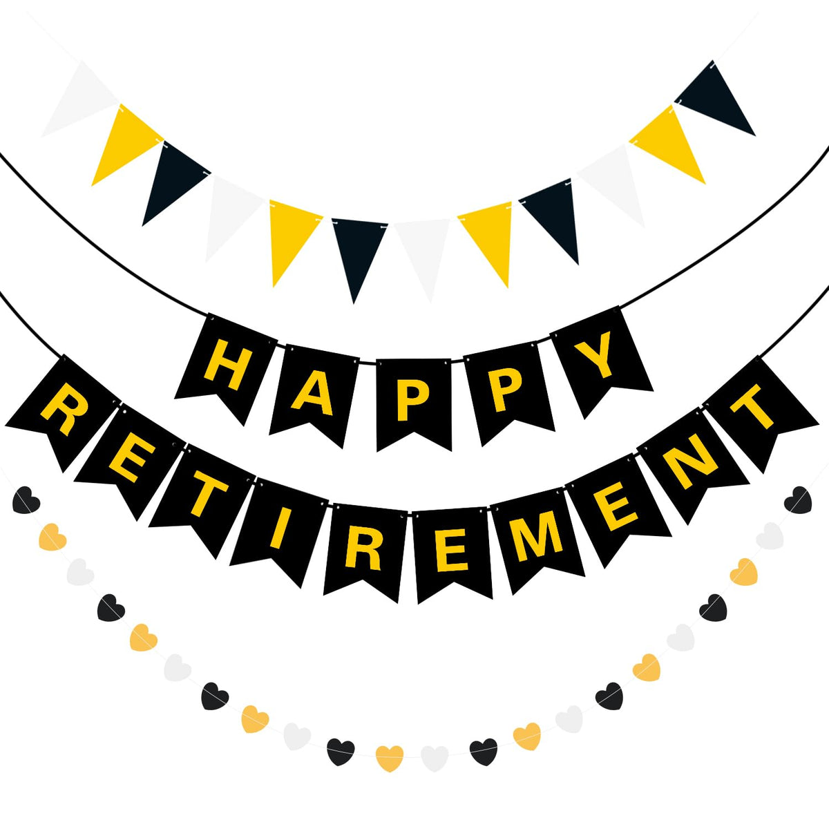 Happy Retirement Banner Black and Gold Retirement Party Decorations for Men Women Goodbye Office Farewell Going Away Party Decor Supplies
