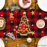 Buffalo Plaid Kogiya Shepherd Christmas Table Runner, Winter O Holy Night Xmas Kitchen Dining Table Decoration For Home Party Decor 13X72 Inch