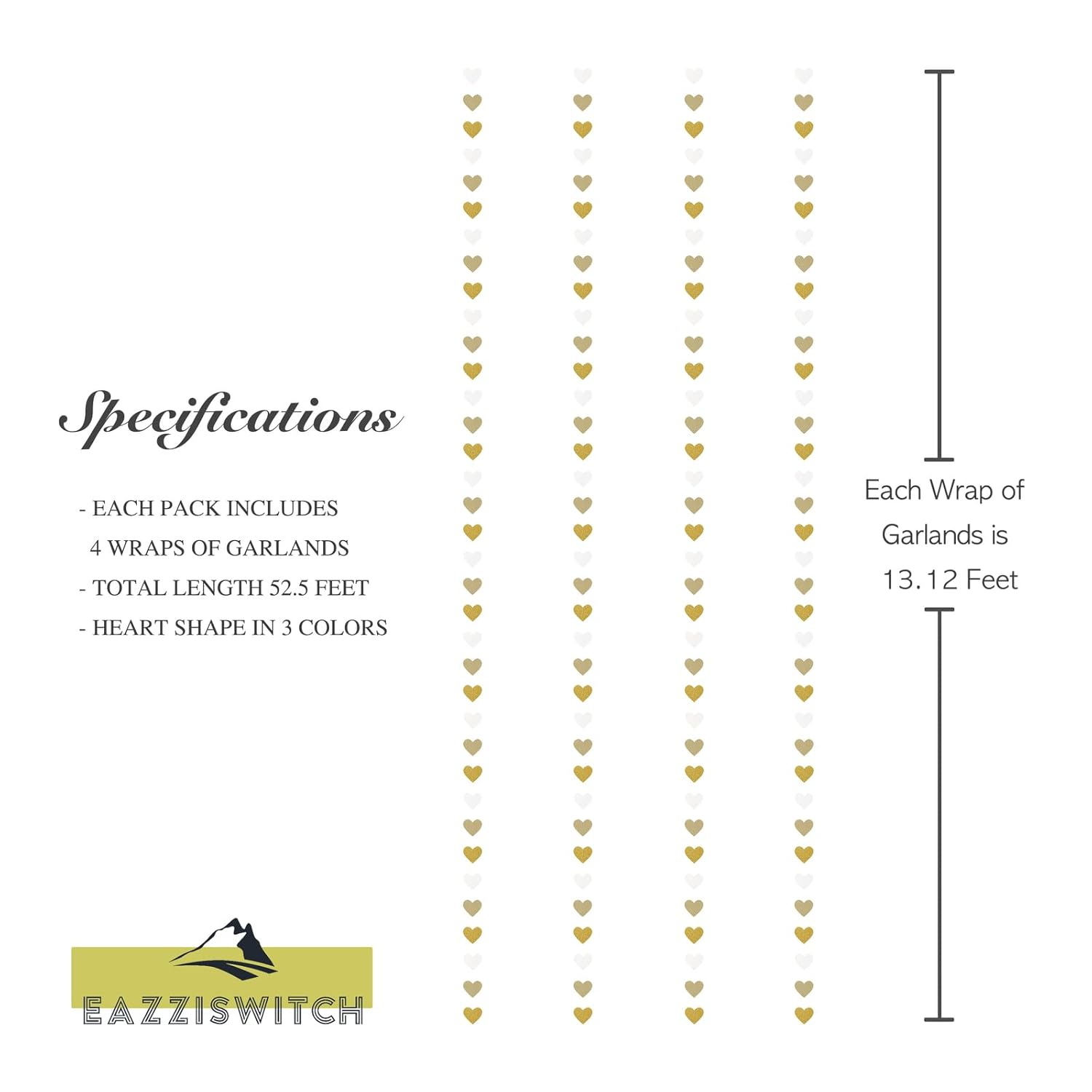 Gold Wedding Engagement Party Decorations: Champagne Glitter Hearts Banner Garland Streamers Backdrop For Bachelorette Bridal Baby Shower Anniversary Birthday Christmas Valentines Day Décor - 52 Ft