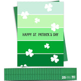 Happy St. Patrick'S Day Cards For Family & Business (Shamrocks & Stripes) Saint Patrick Bulk Greeting Card Set Pack Of 25 With Green Envelopes (5X7 Inch - A7) Office, Work, Employees & Clients Spd100