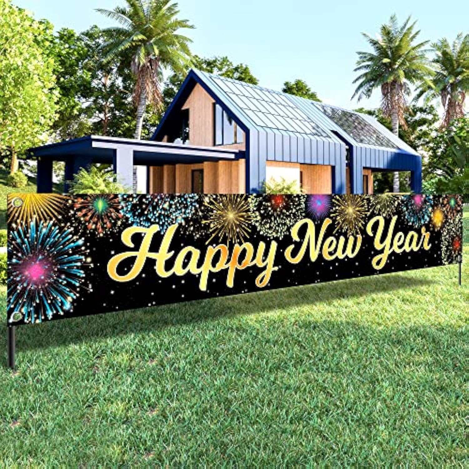 Happy New Year Banner 2026 Large 120x20 Inch Yard Sign Party Decorations