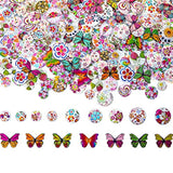 250 Pieces Wooden Buttons Flower Butterfly Mixed Button Vintage Painti