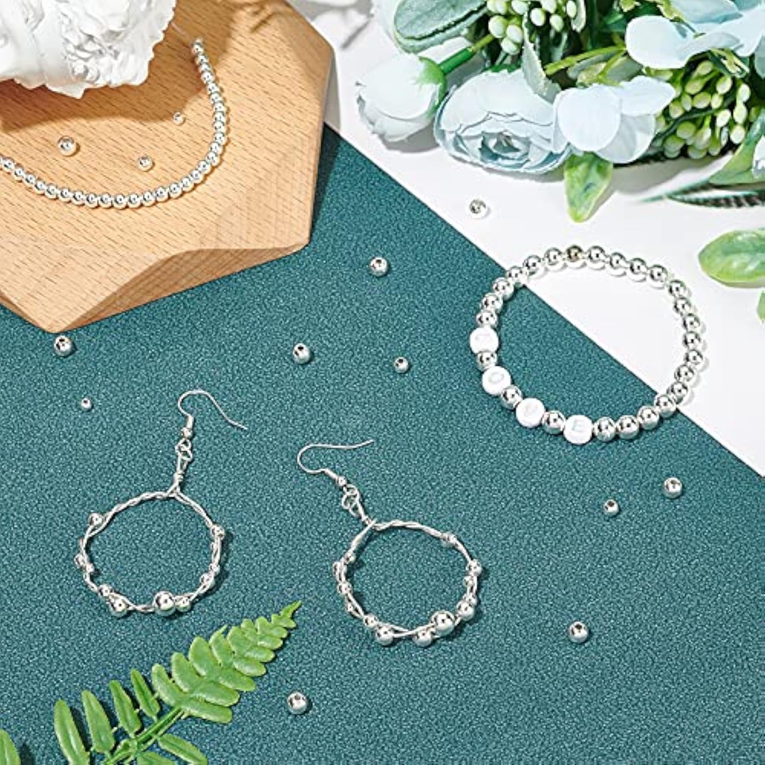 300pcs 5 Sizes Silver-Plated Smooth Round Beads for Bracelets, Necklaces, DIY Crafts
