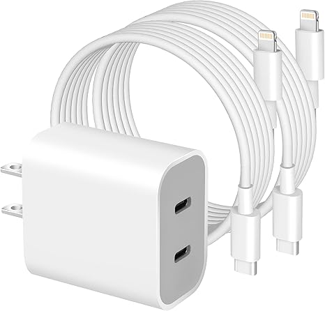 2 Pack Dual Port USB C Fast Charger with Lightning Cable for iPhone 14 13 12 11 Pro Max SE Wall Charger