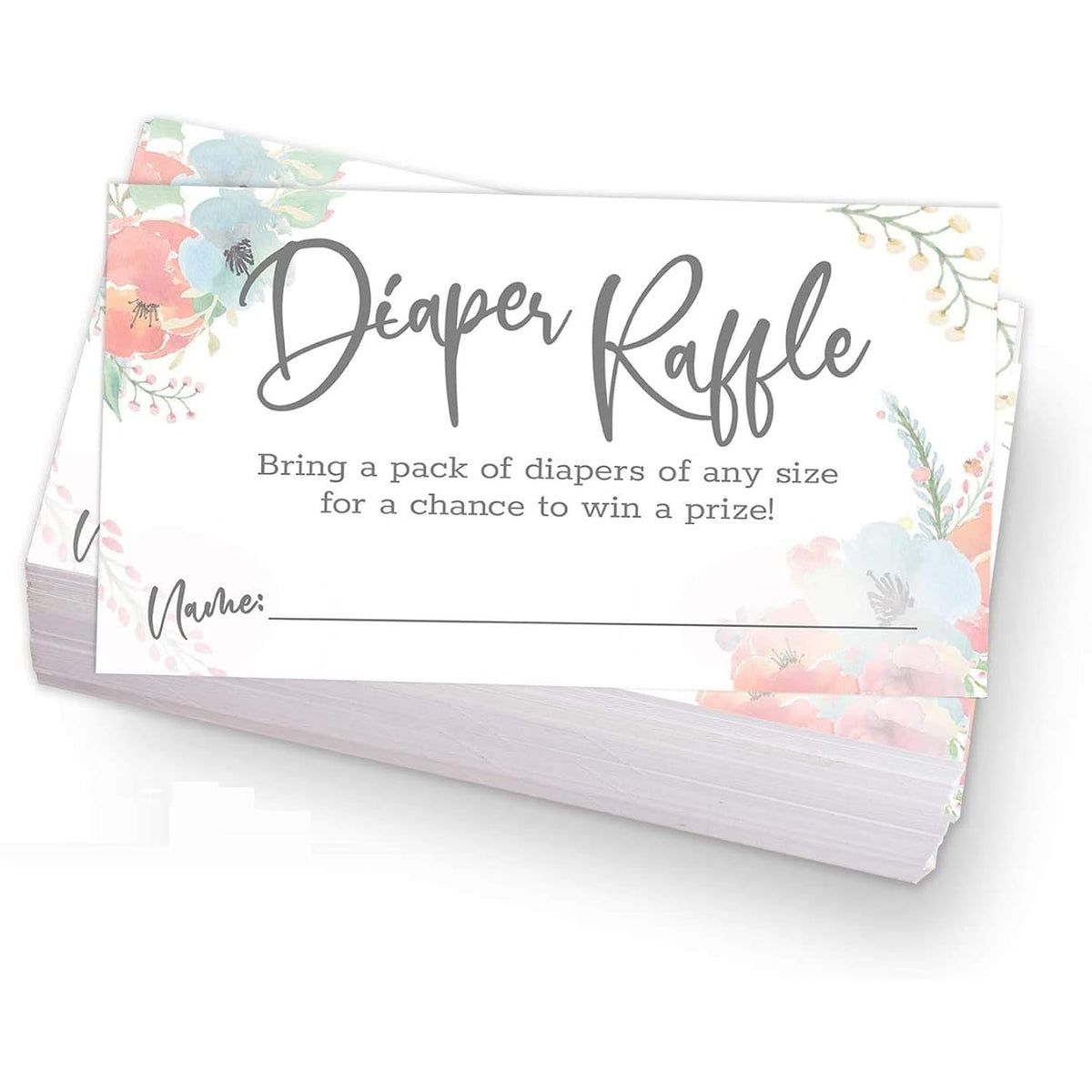 Pastel Watercolor Floral Diaper Raffle Tickets / 50 Baby Shower Sprinkle Game Drawing Cards / 2" X 3.5" Gender Reveal Party Activity/Made In The Usa