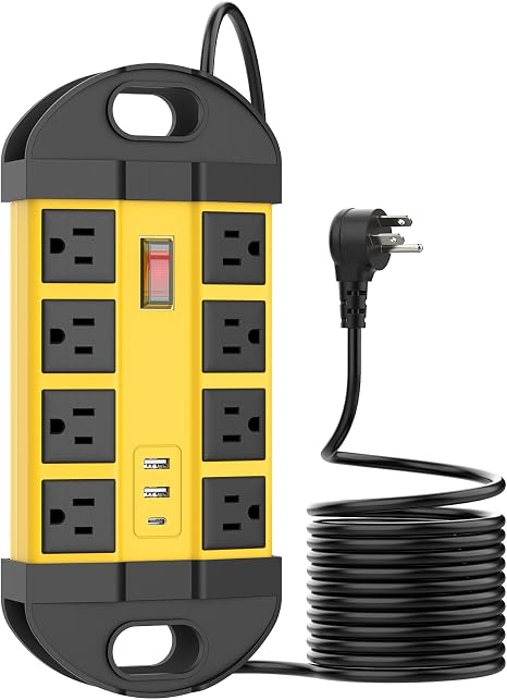 Outdoor Weatherproof Power Strip 8 Outlets 2 USB A 1 USB C IPX6 6FT Yellow