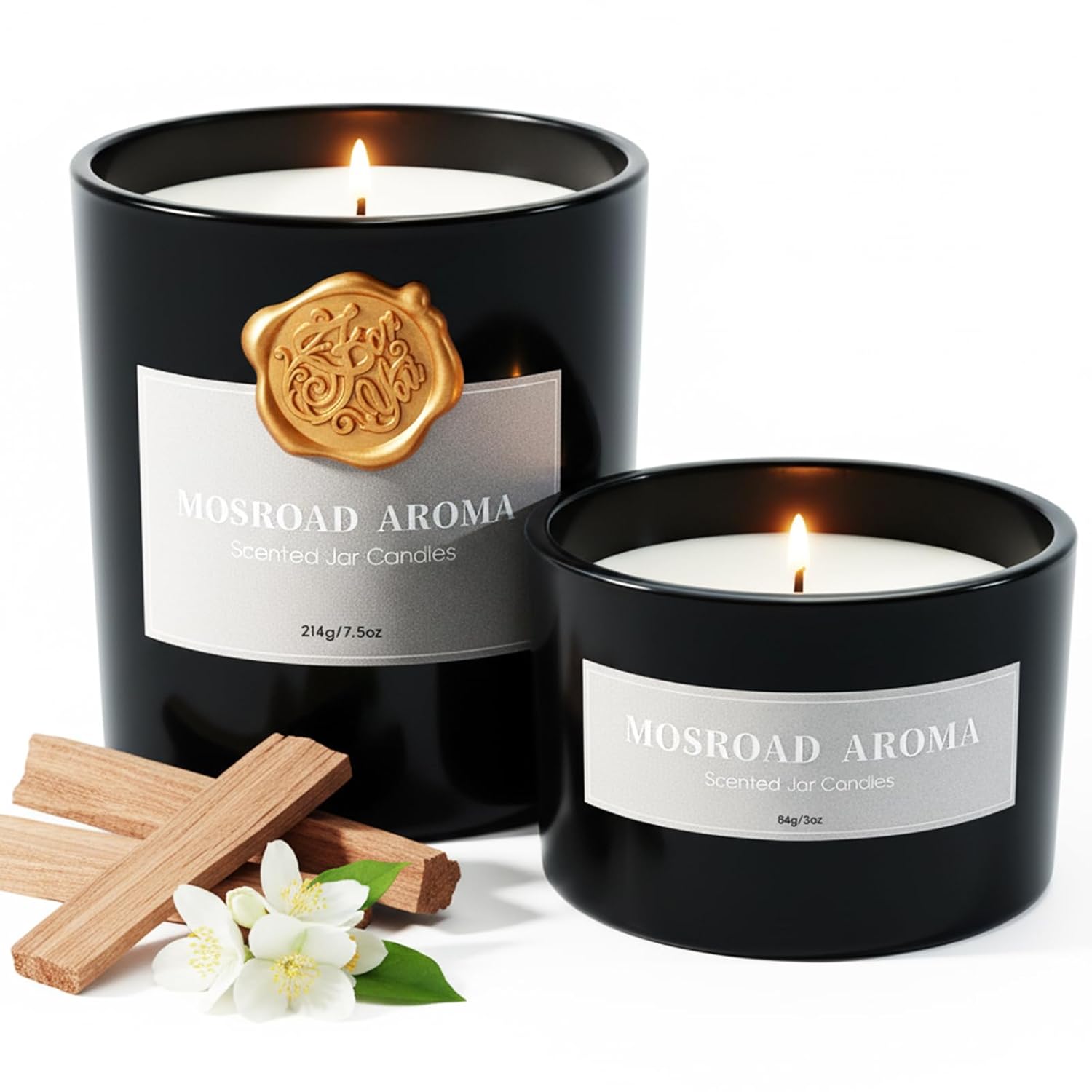 2-Pack Set Sandalwood Scented Candles For Men, Luxury Aromatherapy Candles For Home Scented, Natural Soy Fragrance Black Jar Candles, Gift For Men, Father, Husband
