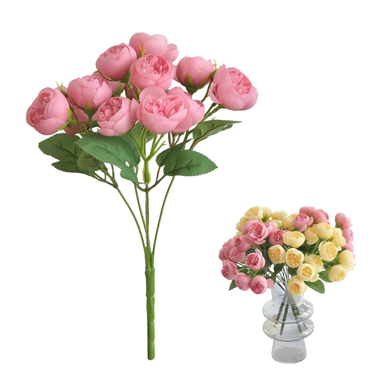 Valentine'S Day Simulated 15-Head Tea Rose Artificial Flower Peony Hand-Held Bouquet, Water Lily Bouquet For Wedding Arrangements Floral Home Holiday Party Crafts Supplies Decorations (Pink)