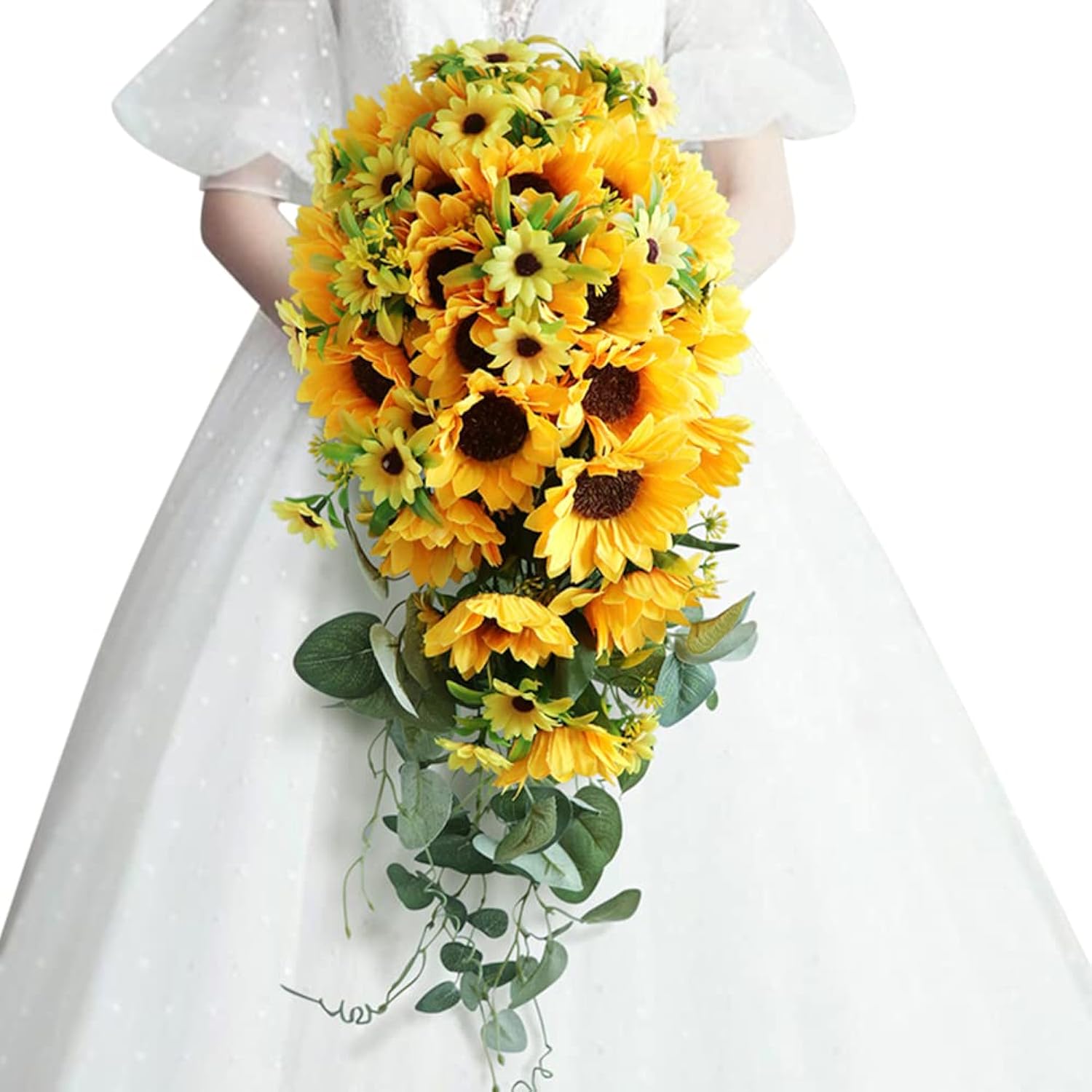 Wedding Bouquets For Bride Bridesmaid Bouquet Artificial Sunflower Water Drops Waterfall Flowers Bride Bouquets For Wedding Thanksgiving Home Decor Gifts, 10 Inch
